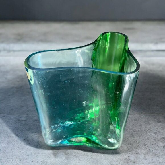 Southern Living Green Clear and Blue Art Glass Vase Abstract Shape Glass Vase - Picture 2 of 16
